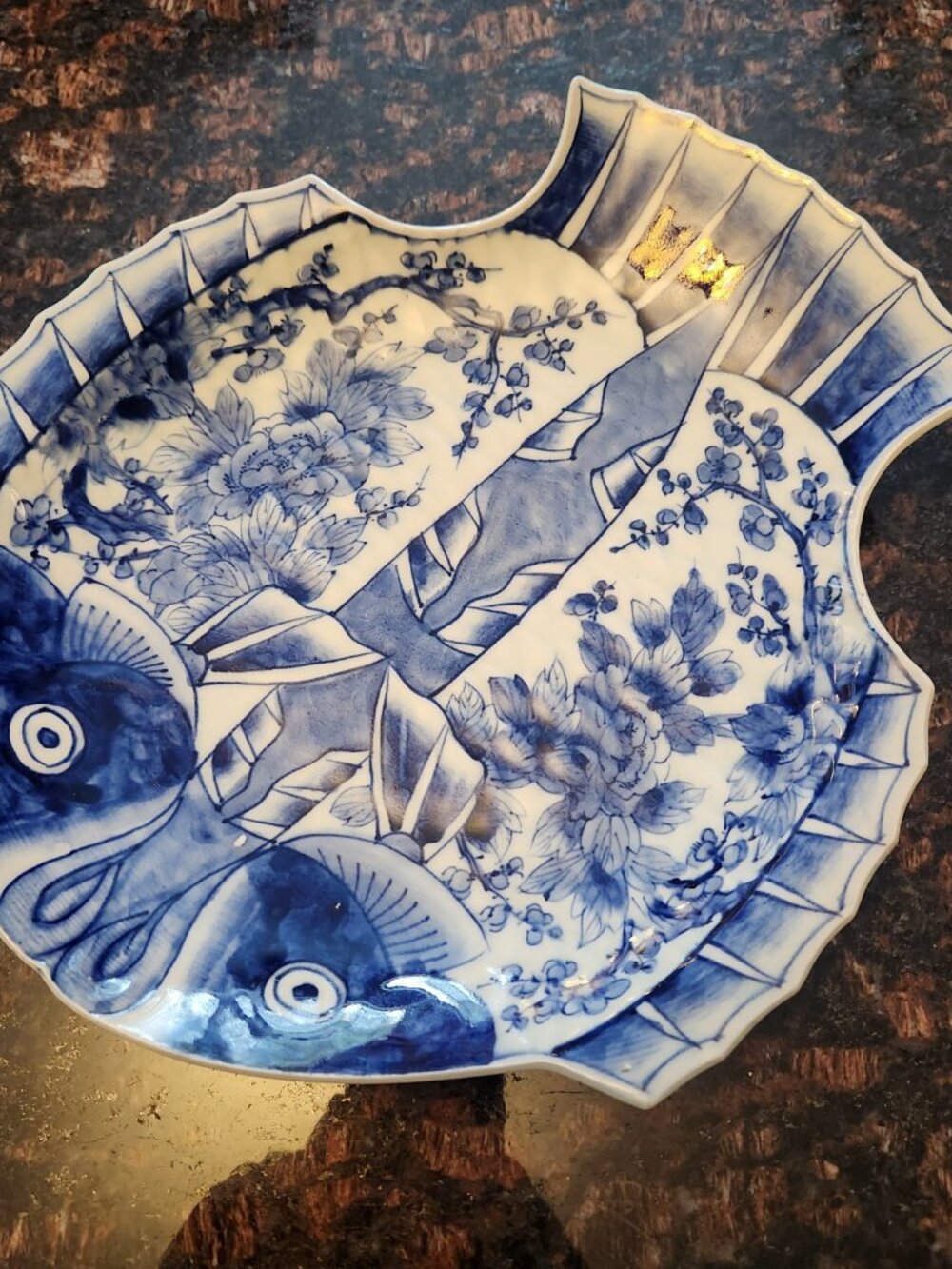 Flounder Plate Japan Arita Porcelain Pottery Meiji Period Blue White Platter Old - Picture 9 of 9